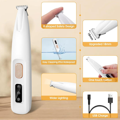 Waterproof Rechargeable Pet Shaver with LED Light